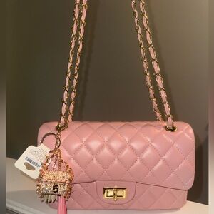 Pink Quilted Double Flap Convertible Bag